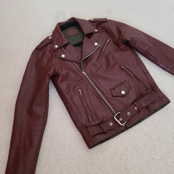 Burgundy Leather Moto Jacket - Picture 4 of 6